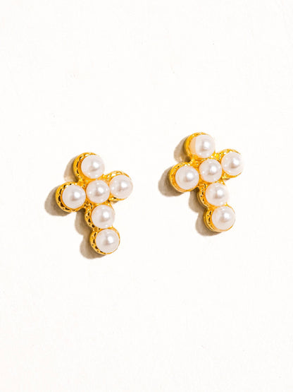 gold, pearl cross earrings