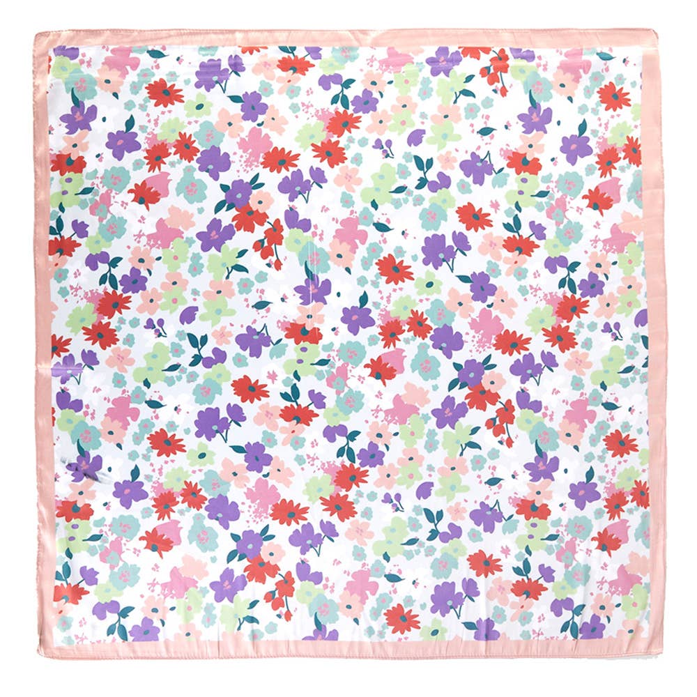 Pastel Meadow Floral Printed Square Silky Satin Scarf