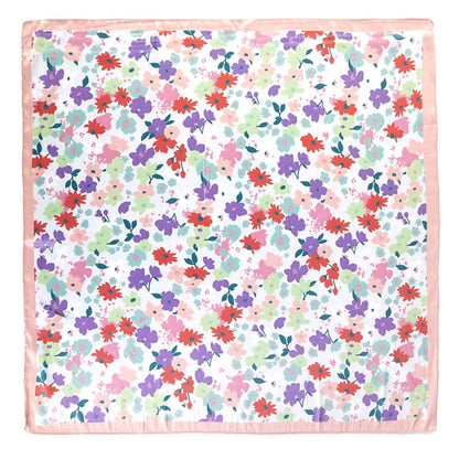 Pastel Meadow Floral Printed Square Silky Satin Scarf