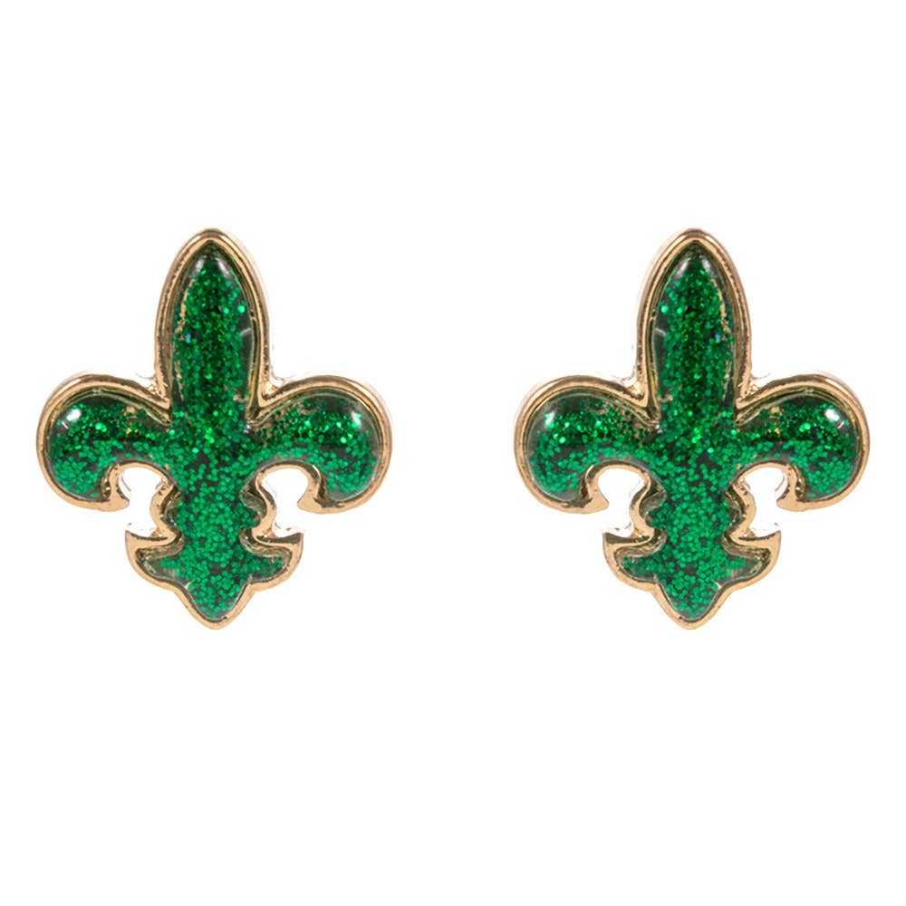 Sequin Mardi Gras Fleur de Lis Stud Earrings