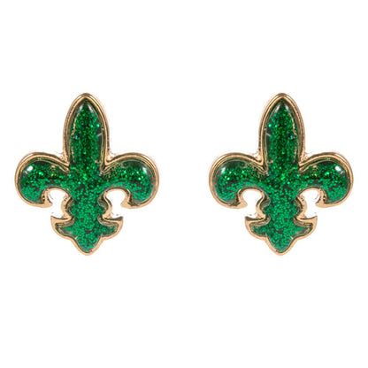 Sequin Mardi Gras Fleur de Lis Stud Earrings