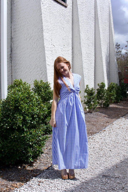 Gingham Twist Front Maxi Dress