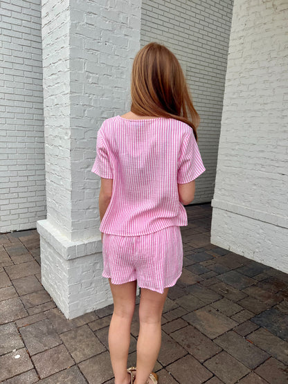 Pink Gauze Striped Set by Meet me in Santorini