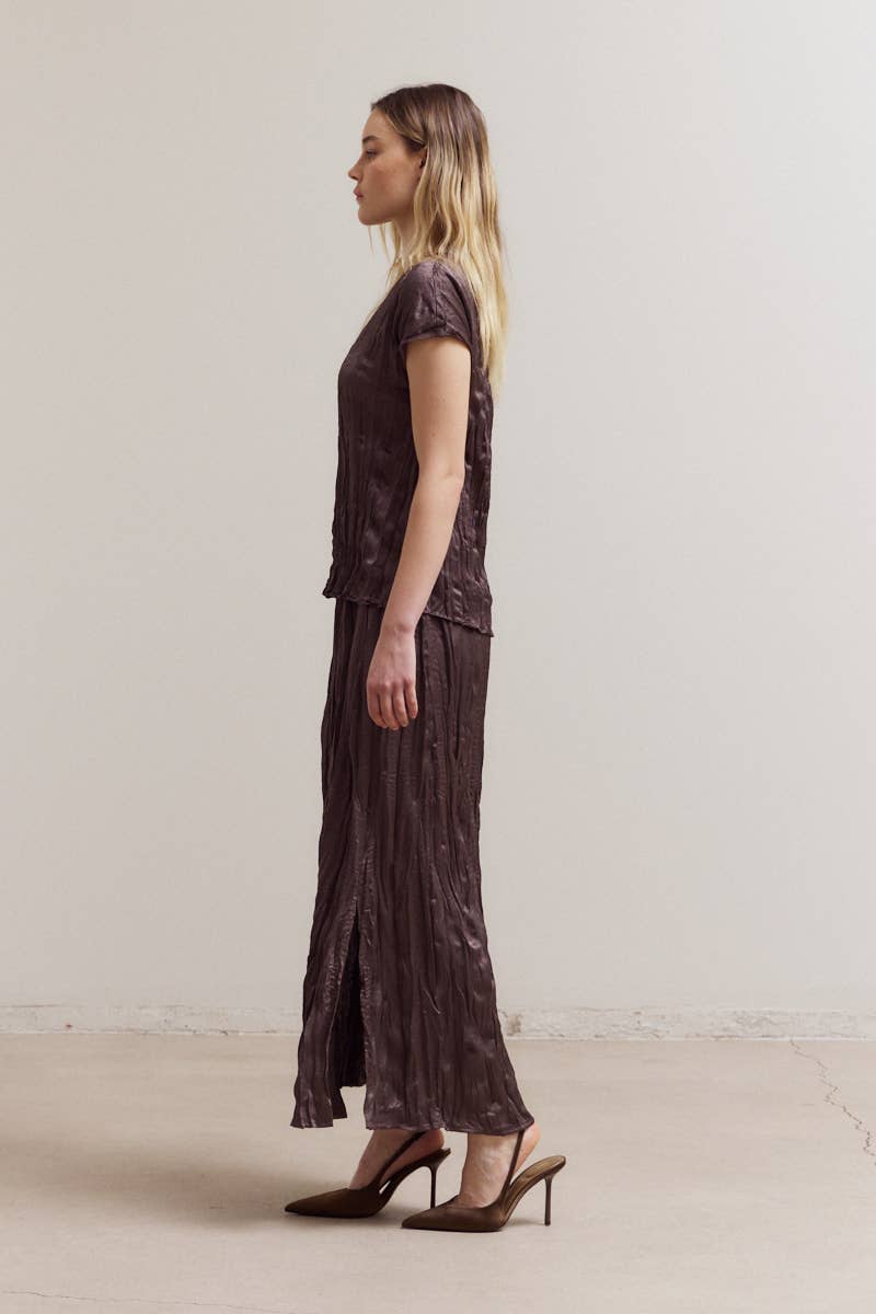 Pleated Wrinkle Satin Skirt