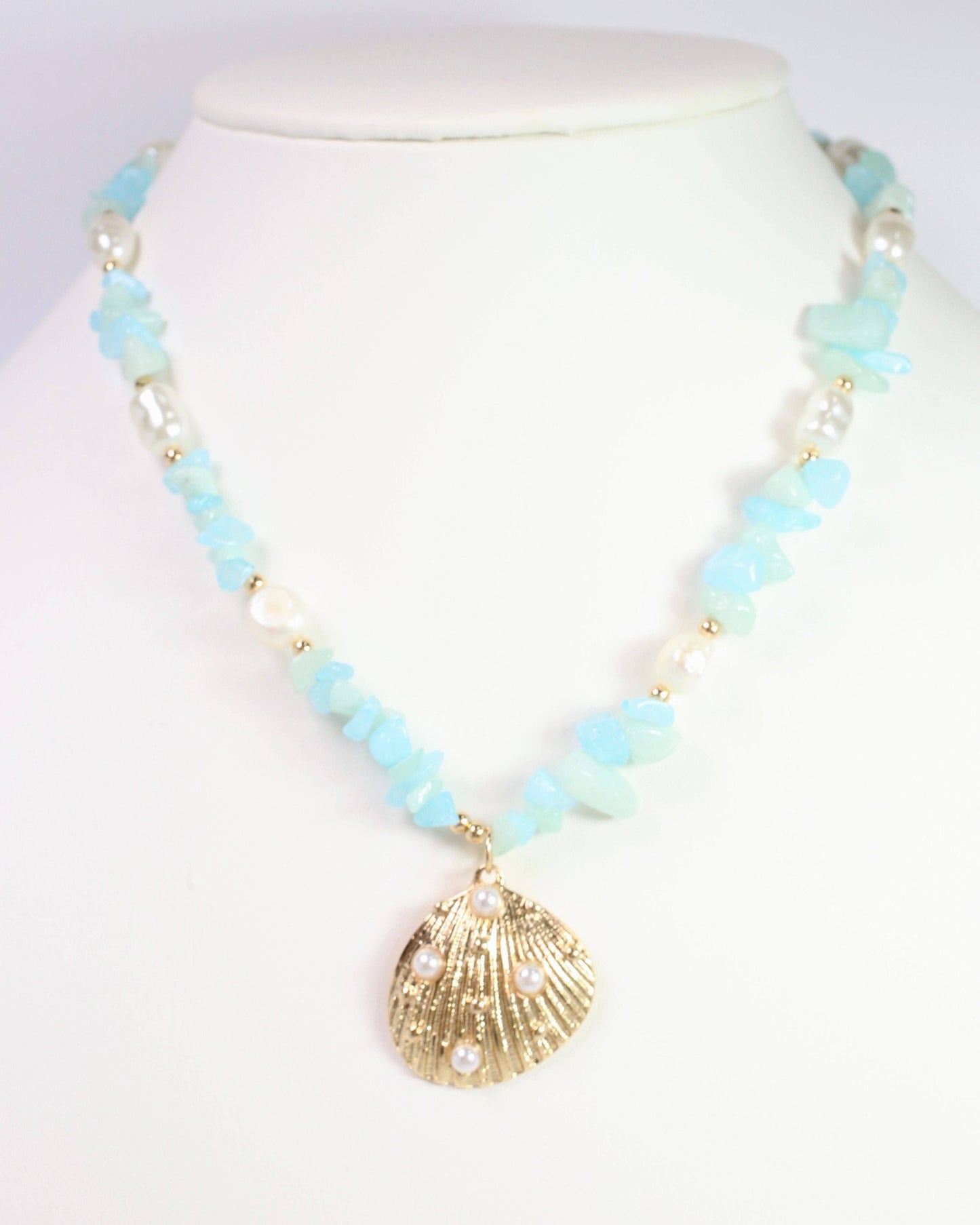 Caroline Hill Konya Mixed Bead Shell Necklace Gold