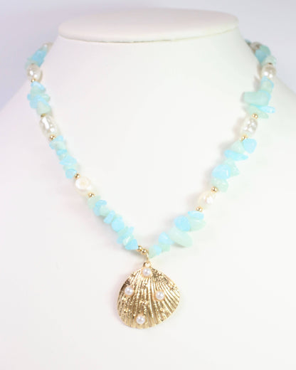 Caroline Hill Konya Mixed Bead Shell Necklace Gold