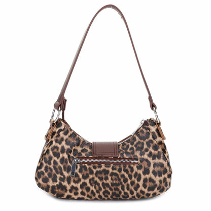 Leopard Print Buckle Baguette Shoulder Bag