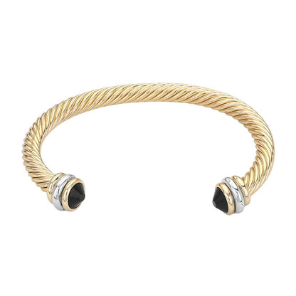 Stone Tip Twisted Rope Cuff Bracelet