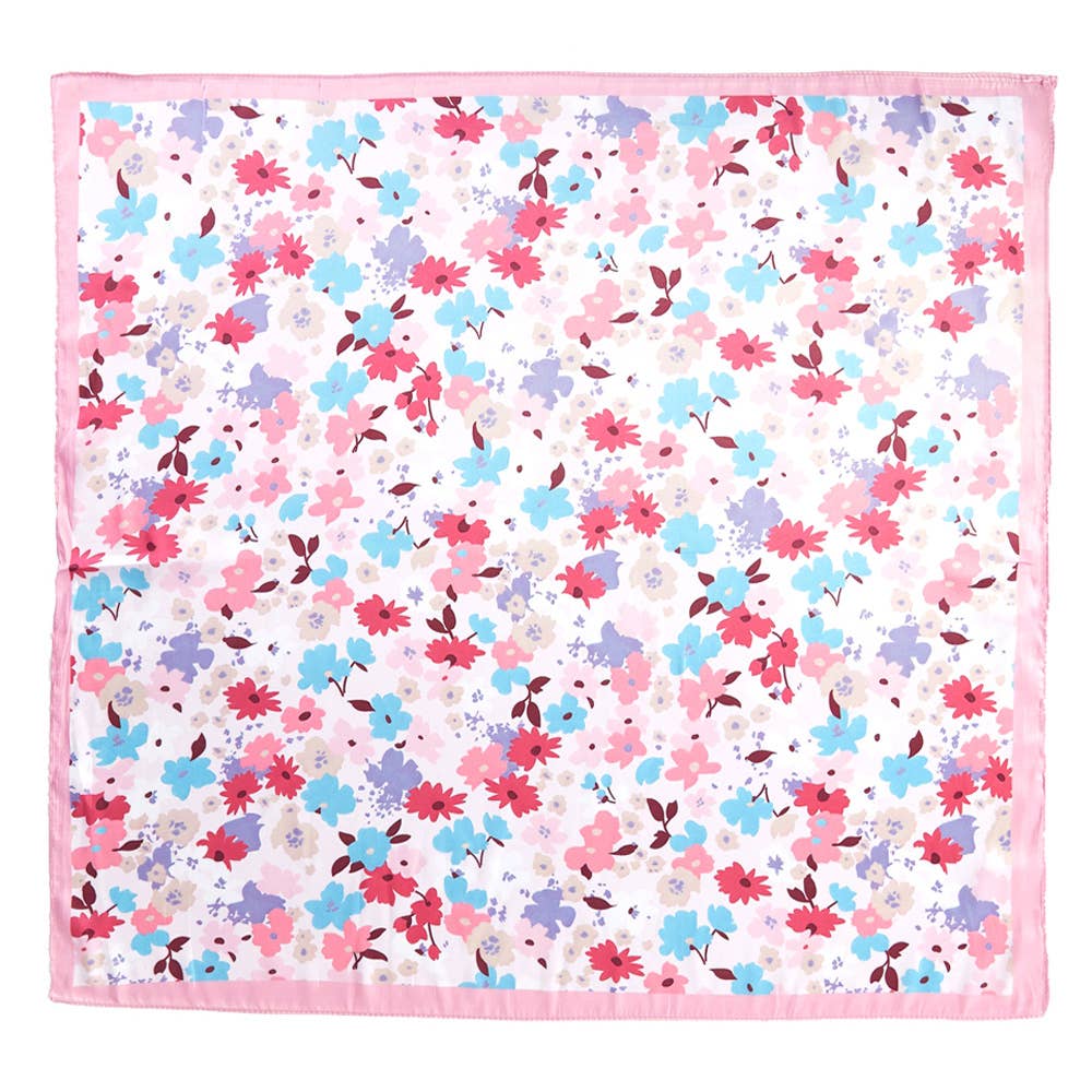 Pastel Meadow Floral Printed Square Silky Satin Scarf