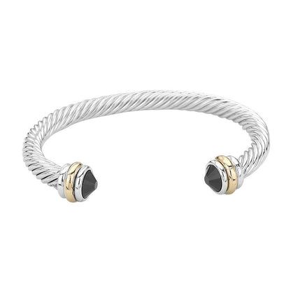 Stone Tip Twisted Rope Cuff Bracelet