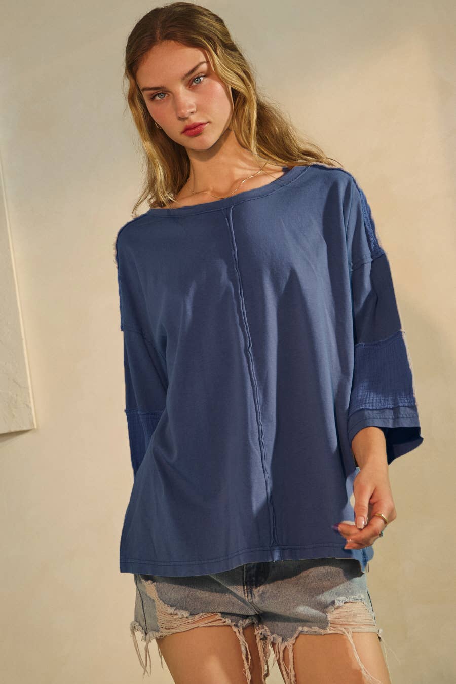 The Nellie Mixed Fabric Pullover Top