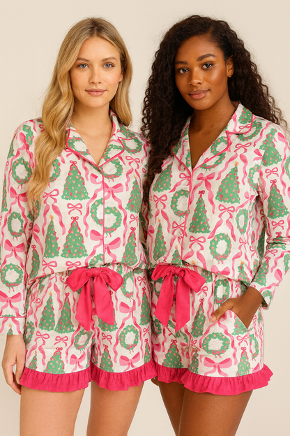 Christmas Pink Wreath + Trees Pajamas