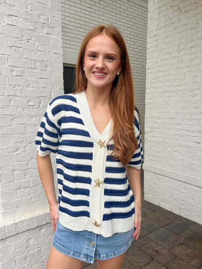 Nautical Stripe Cardigan with Starfish Buttons