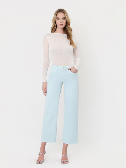 HIGH RISE WINTER SKY COLOR CROP WIDE LEG JEANS T5894WSK