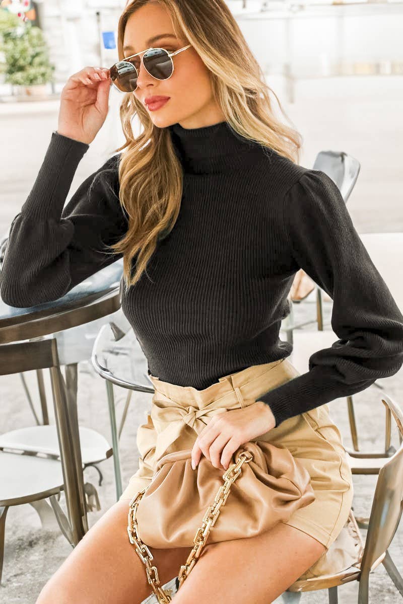Merino Ribbed Turtle Neck Knitted Sweater