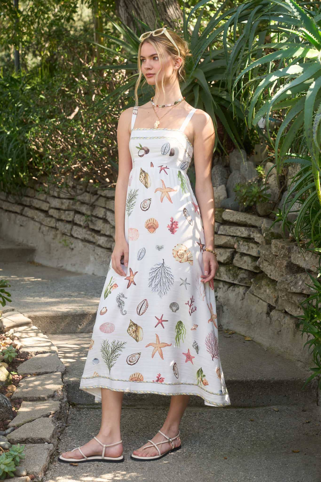 Nautical Print Midi Dress