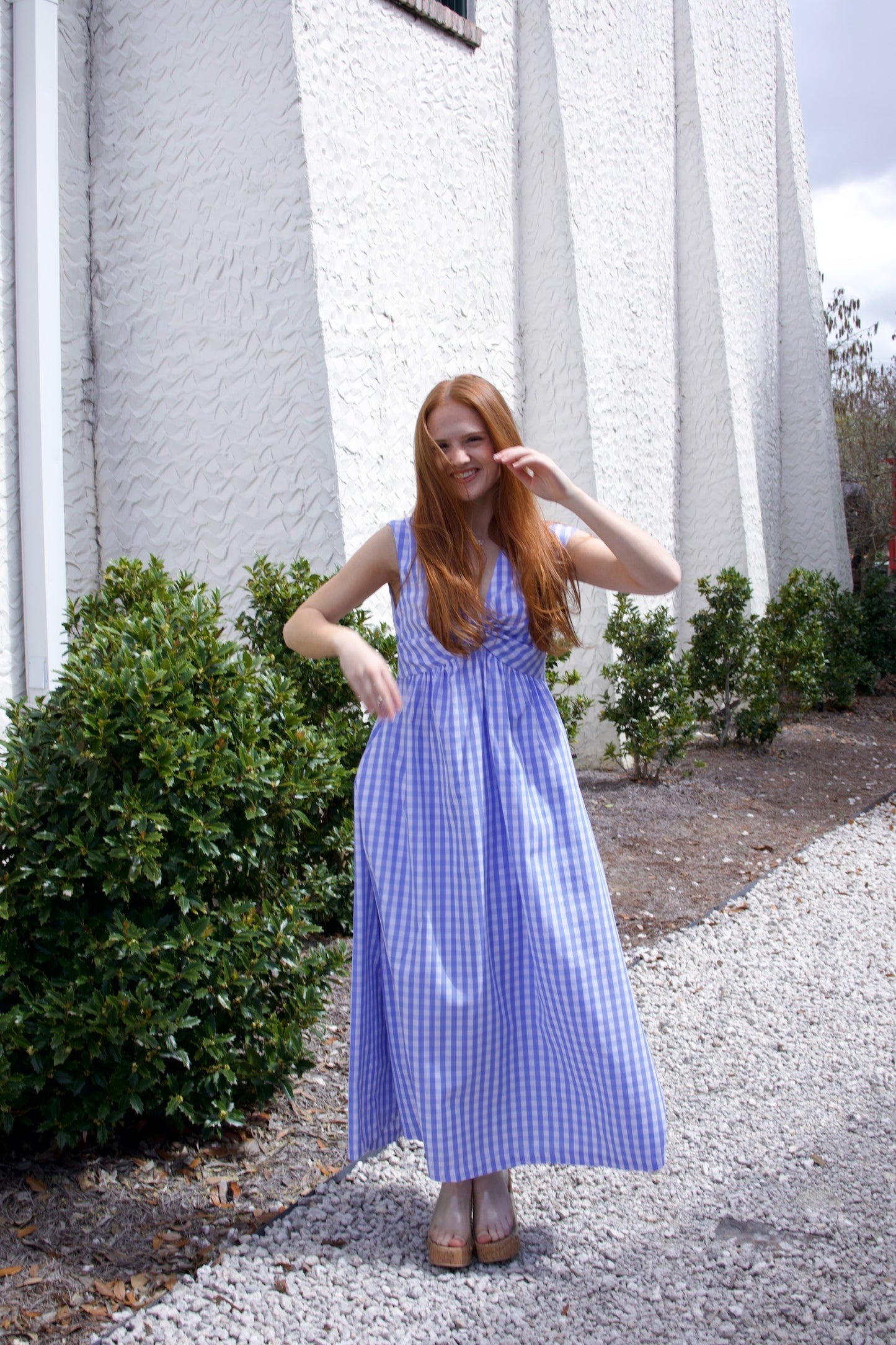 Gingham Twist Front Maxi Dress