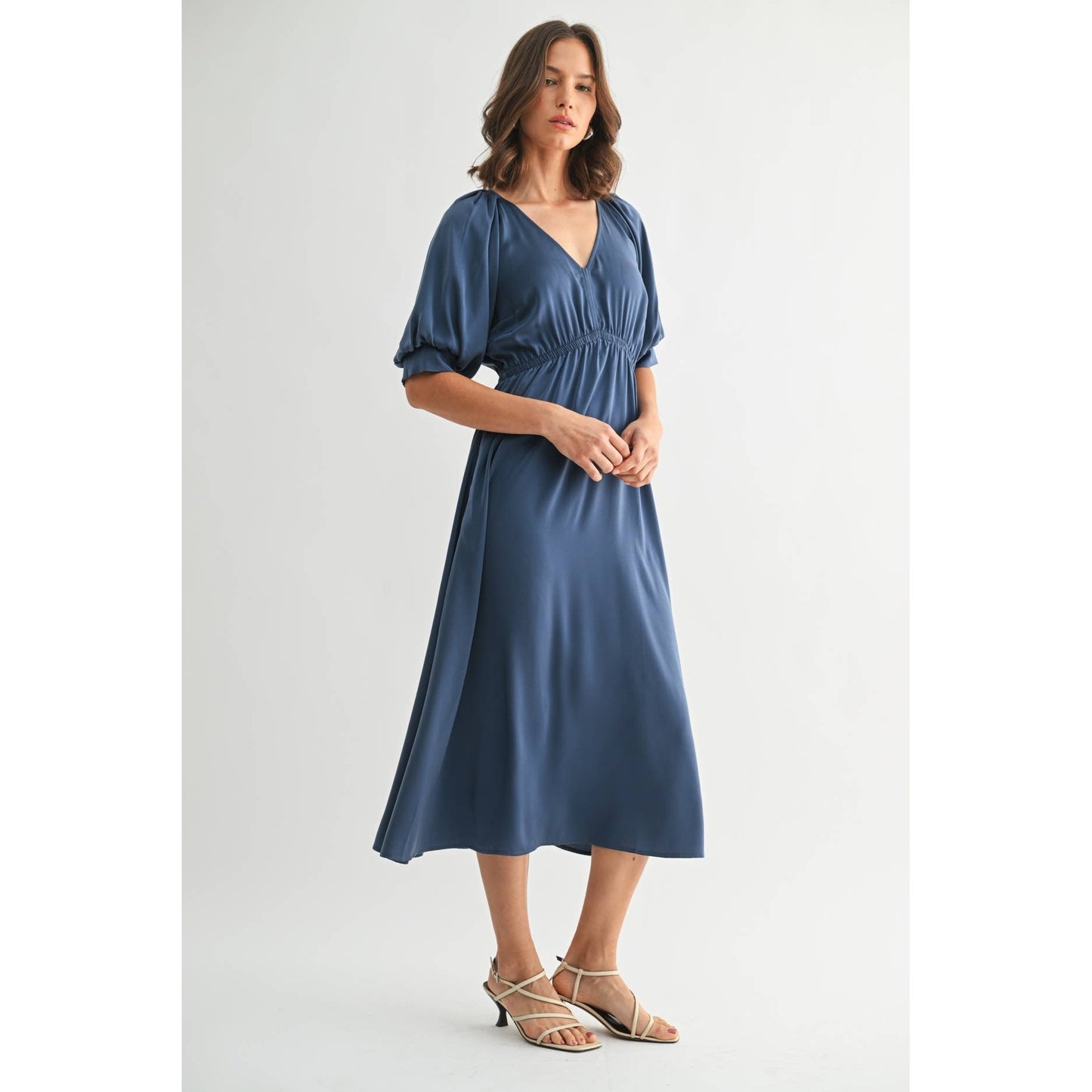 Sylvia Satin Balloon Sleeve Dress