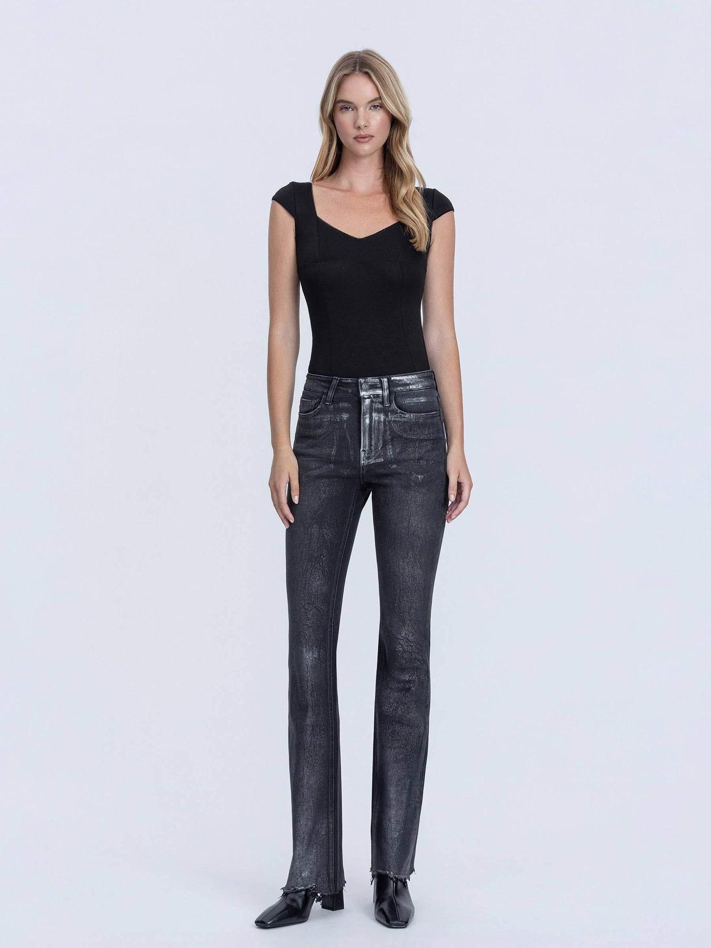 Metallic Black Bootcut Jeans by Flying Monkey