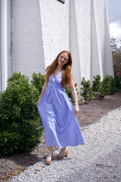 Gingham Twist Front Maxi Dress