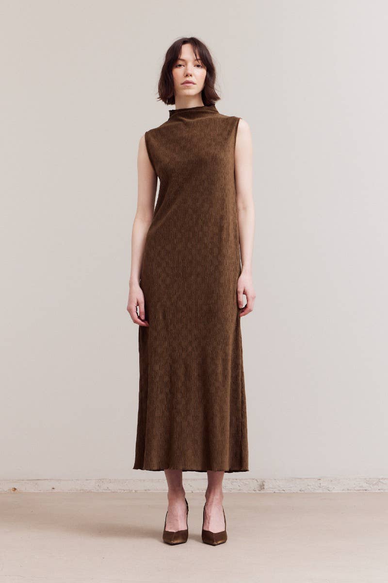 crinkled mock neck dress