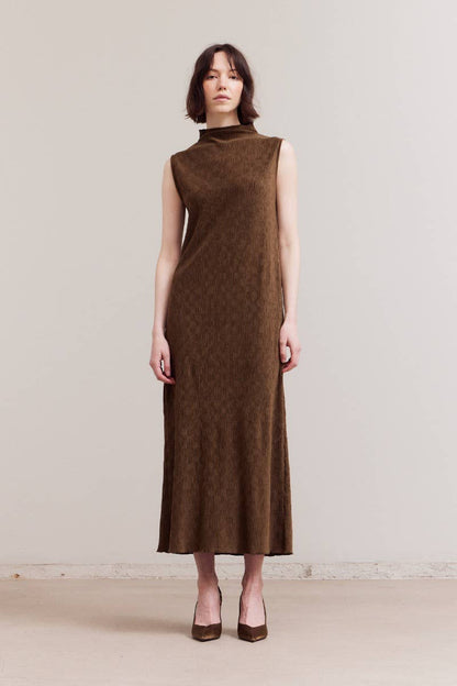 crinkled mock neck dress