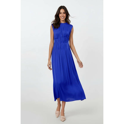 Silky Pleated Waistline Midi Dress