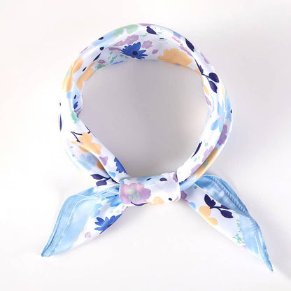 Pastel Meadow Floral Printed Square Silky Satin Scarf