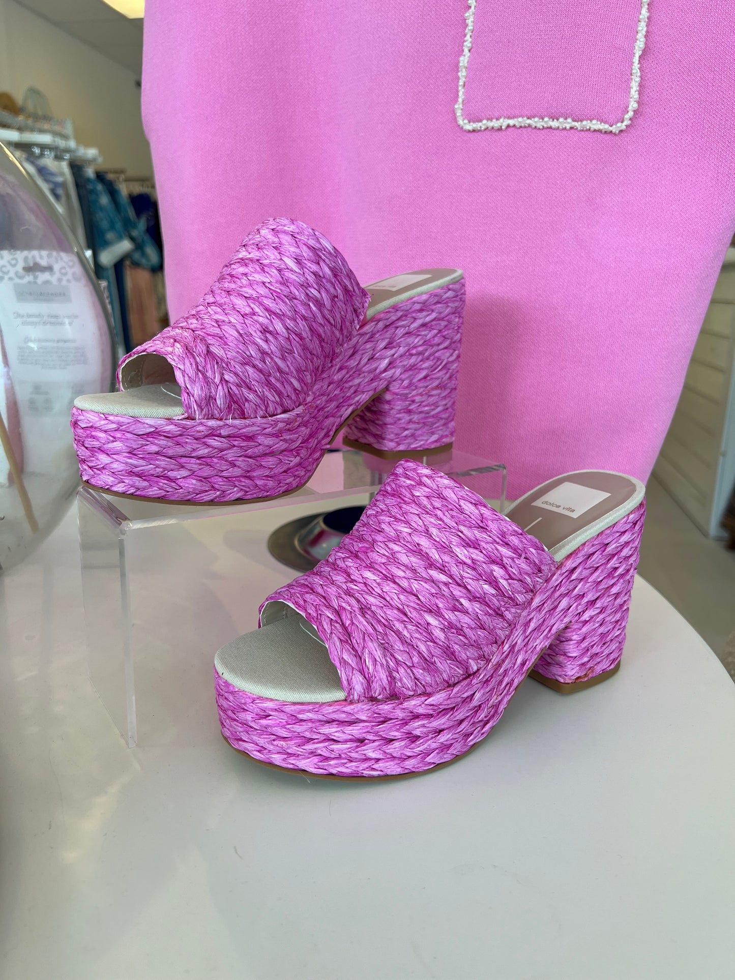 pink raffia wedges