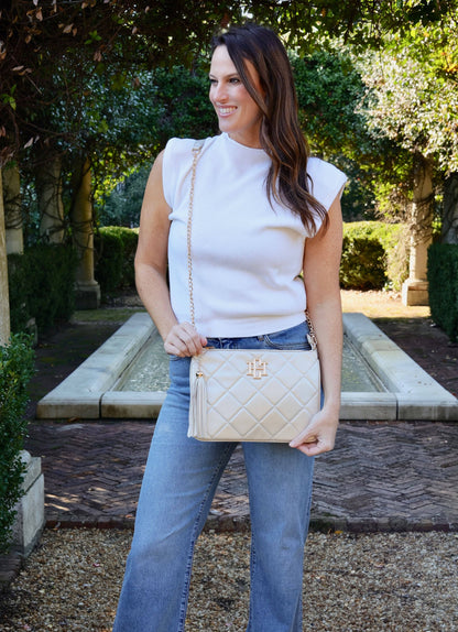Caroline Hill Madelyn Clutch/Crossbody PEARL QUILTED LD