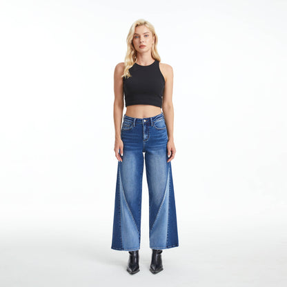 High Rise Two Tone Wide Leg Jeans