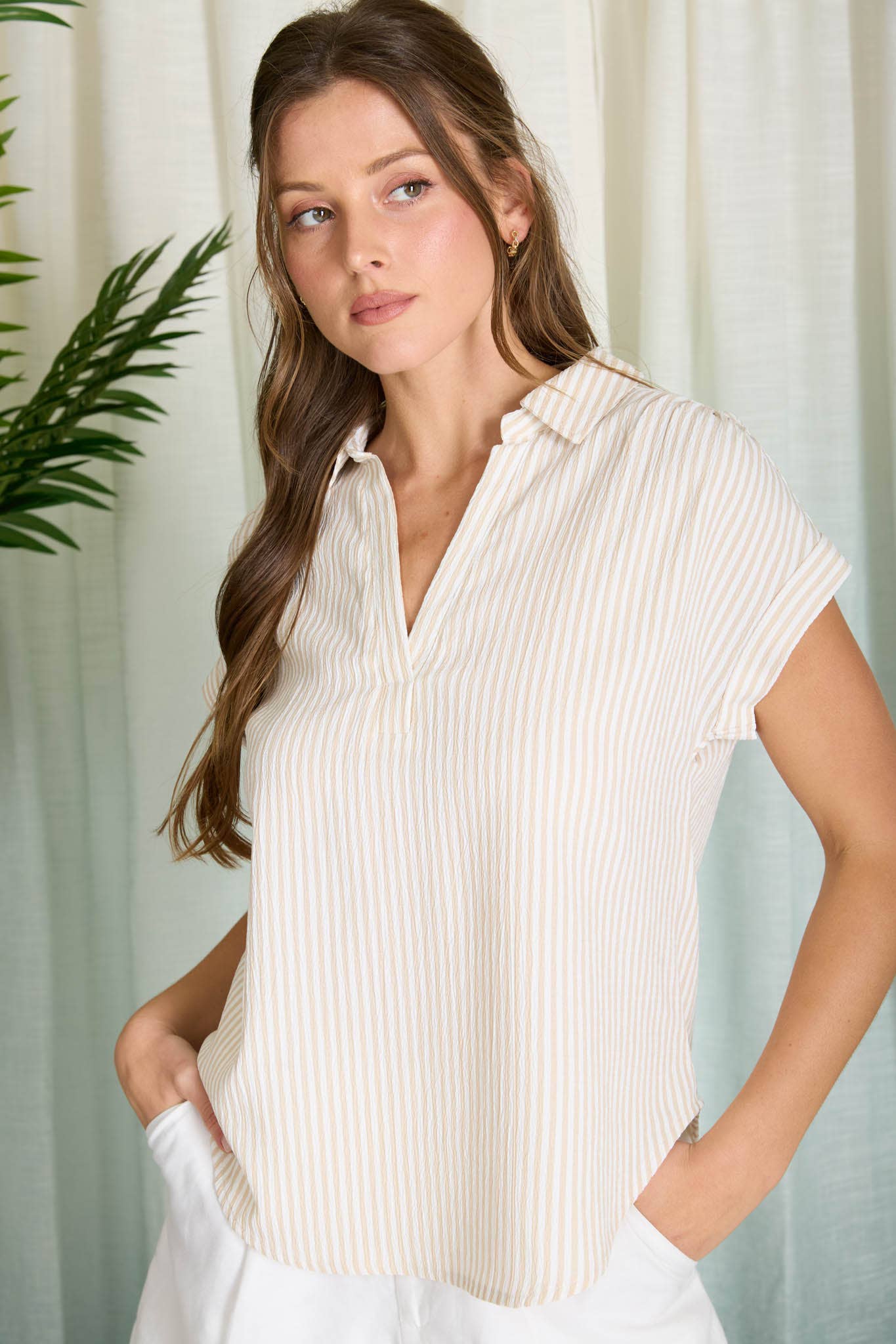 Stripe Collared V-neck