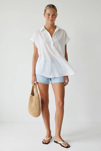 Sheer Cotton Short Sleeve Popover Blouse