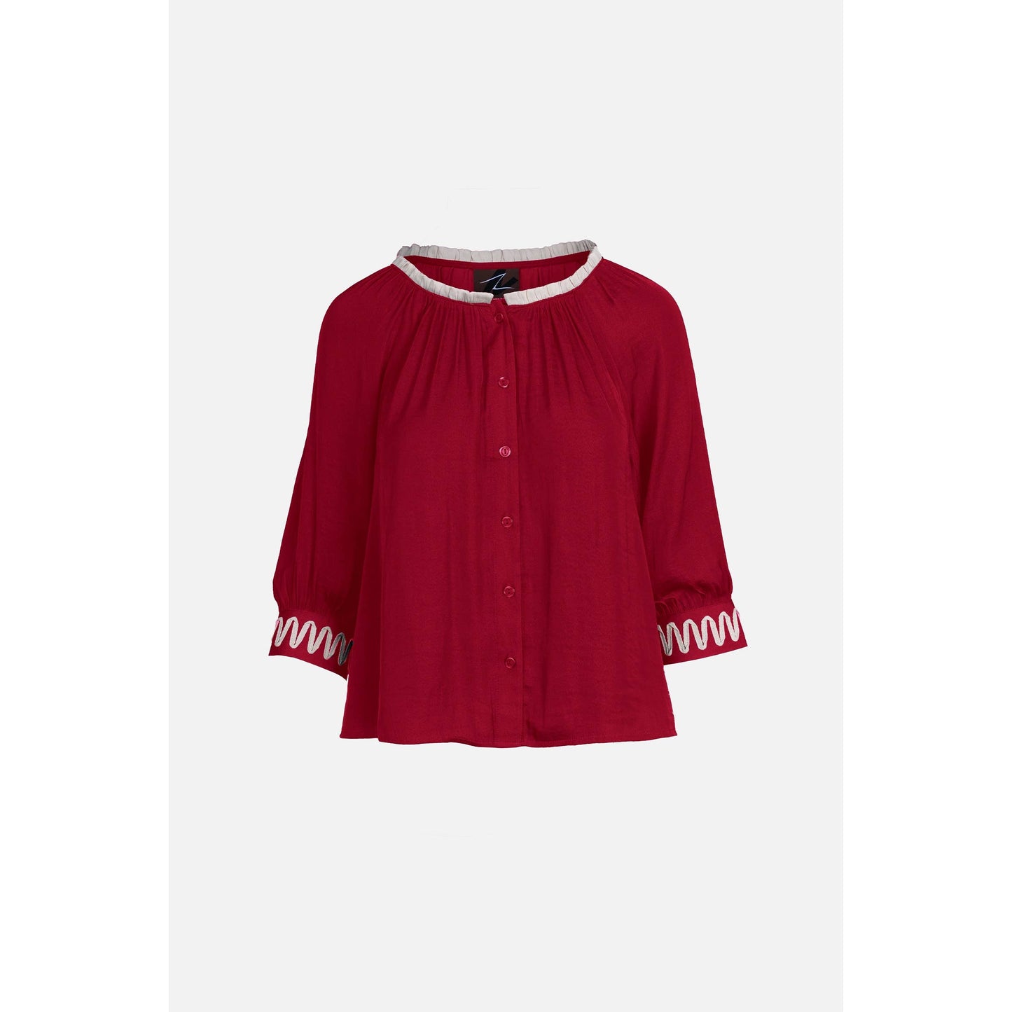 Abstract Applique Popover Blouse