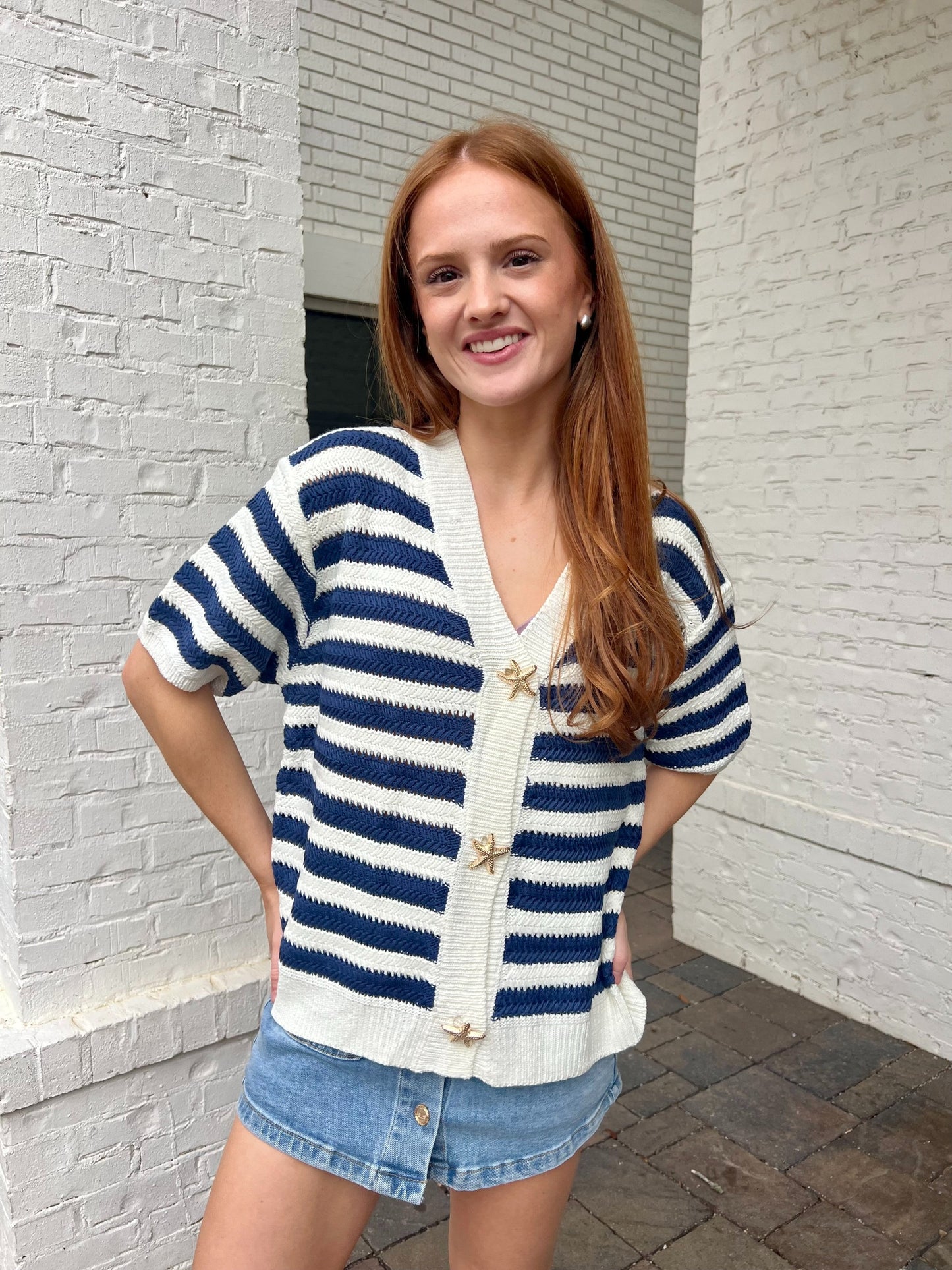 Nautical Stripe Cardigan with Starfish Buttons