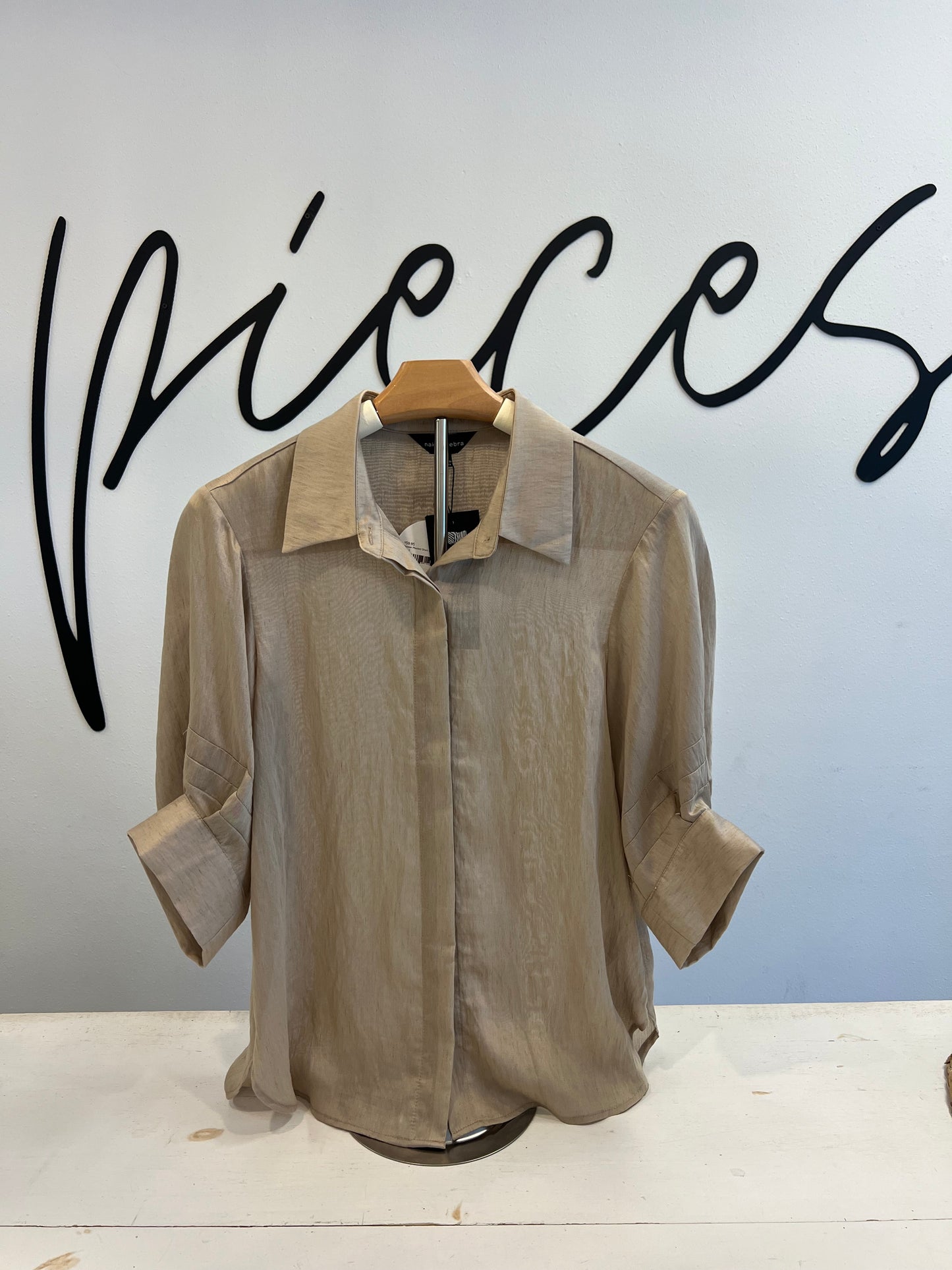 Pepper Pleated Short Sleeve Button-up Blouse