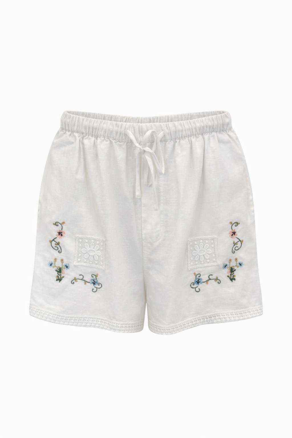 white shorts with embroidery floral bila77