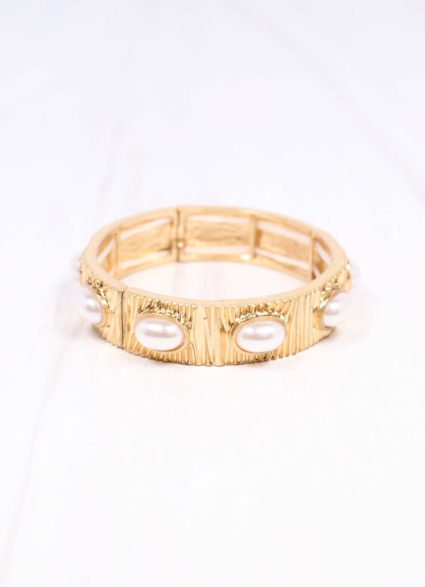 Caroline Hill Pascal Pearl Stretch Bracelet GOLD