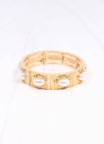 Caroline Hill Pascal Pearl Stretch Bracelet GOLD