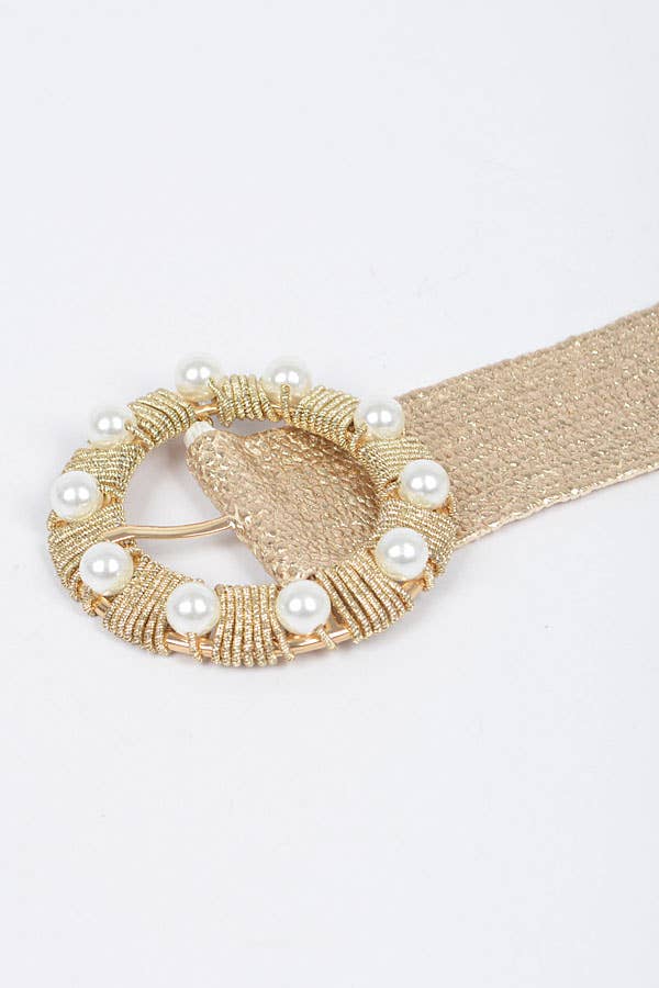 Metallic Stretch Belt w/Pearl Metal Bucklt