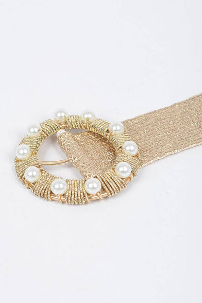Metallic Stretch Belt w/Pearl Metal Bucklt