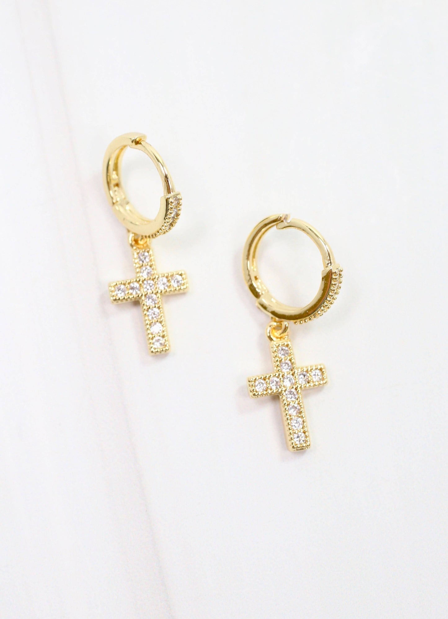 Caroline Hill Darwin CZ Cross Earring Gold
