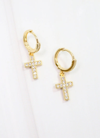 Caroline Hill Darwin CZ Cross Earring Gold