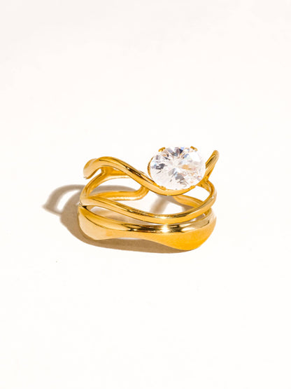 Gloire 18K Gold Non-Tarnish Abstract CZ Ring