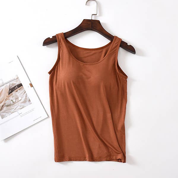 Regular basic soft flowy built-in bra tank top