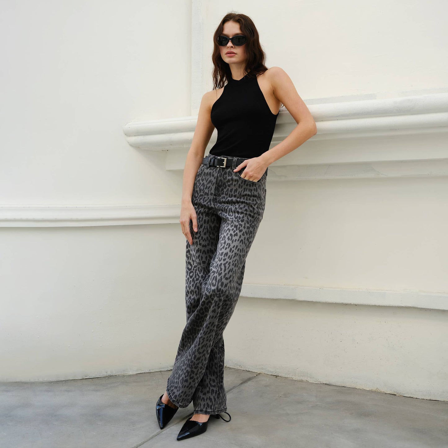 Leopard Print Wide Leg Denim