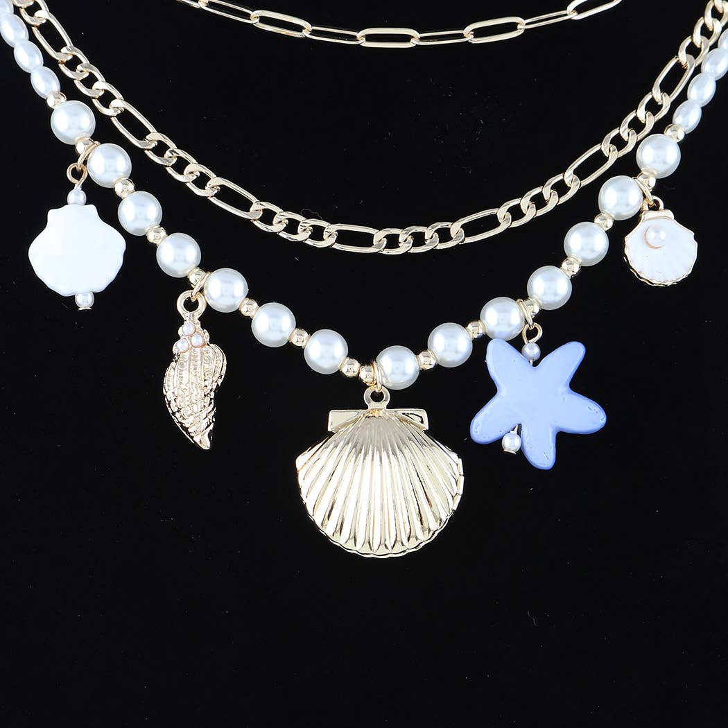 Triple Seashell Charm Chain Necklace