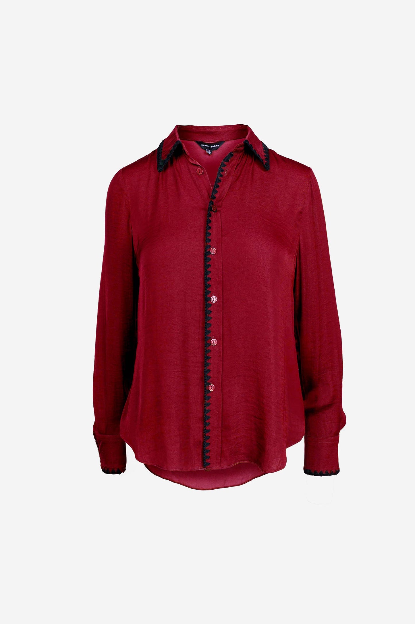 Blanket-stitch Silky Button-up Blouse