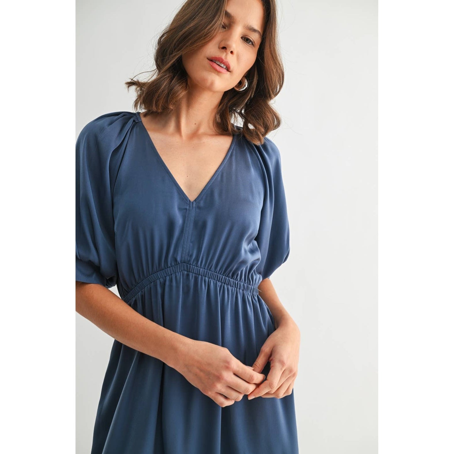Sylvia Satin Balloon Sleeve Dress
