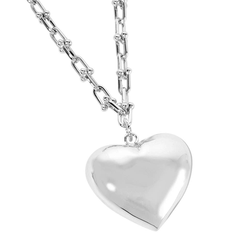 Gold Dipped Bold Puffy Heart Pendant Industrial Chain Necklace